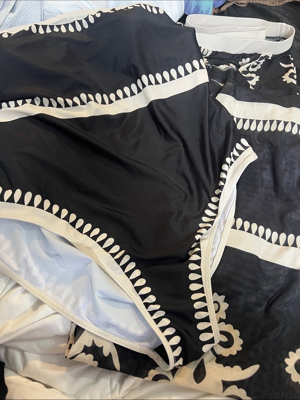 SHEIN Black and cream Swimsuit by with Decor Border and matching coverup pants